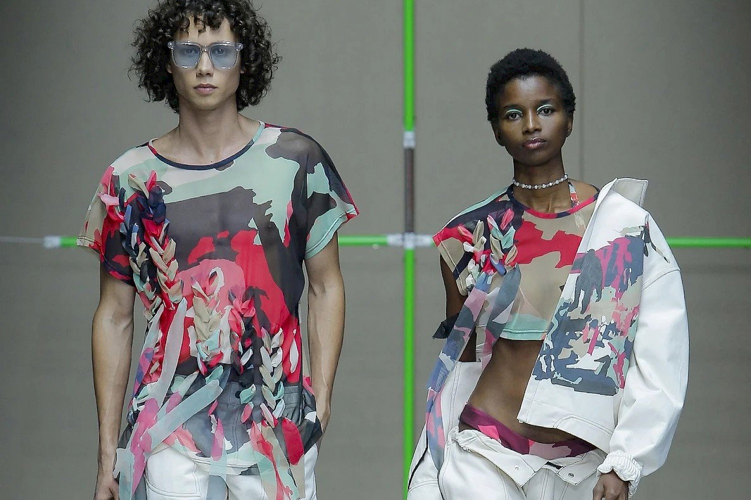 Men's cotton t-shirt and women's jacket, with localized digital textile printing - Duarte for Moda Lisboa SS23