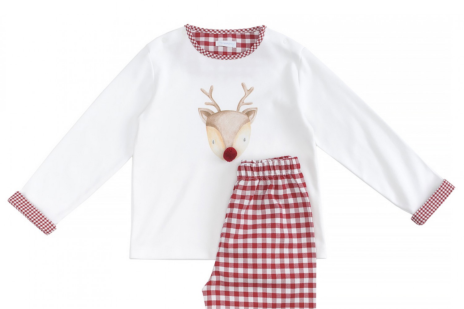 Pijama de Natal, em algodão, com renas - Laranjinha